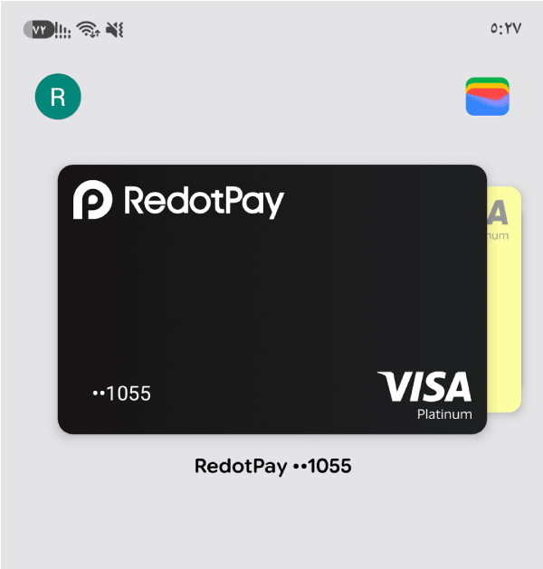 بطاقة فيزا RedotPay الافتراضية مضافة إلى محفظة جوجل
